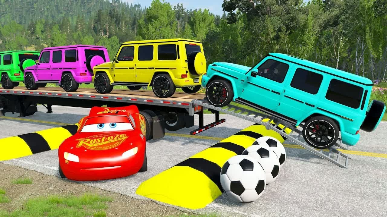 Flatbed Truck McQueen | Transportation with Truck - Pothole vs Car #85| BeamNG.Drive Gameplay