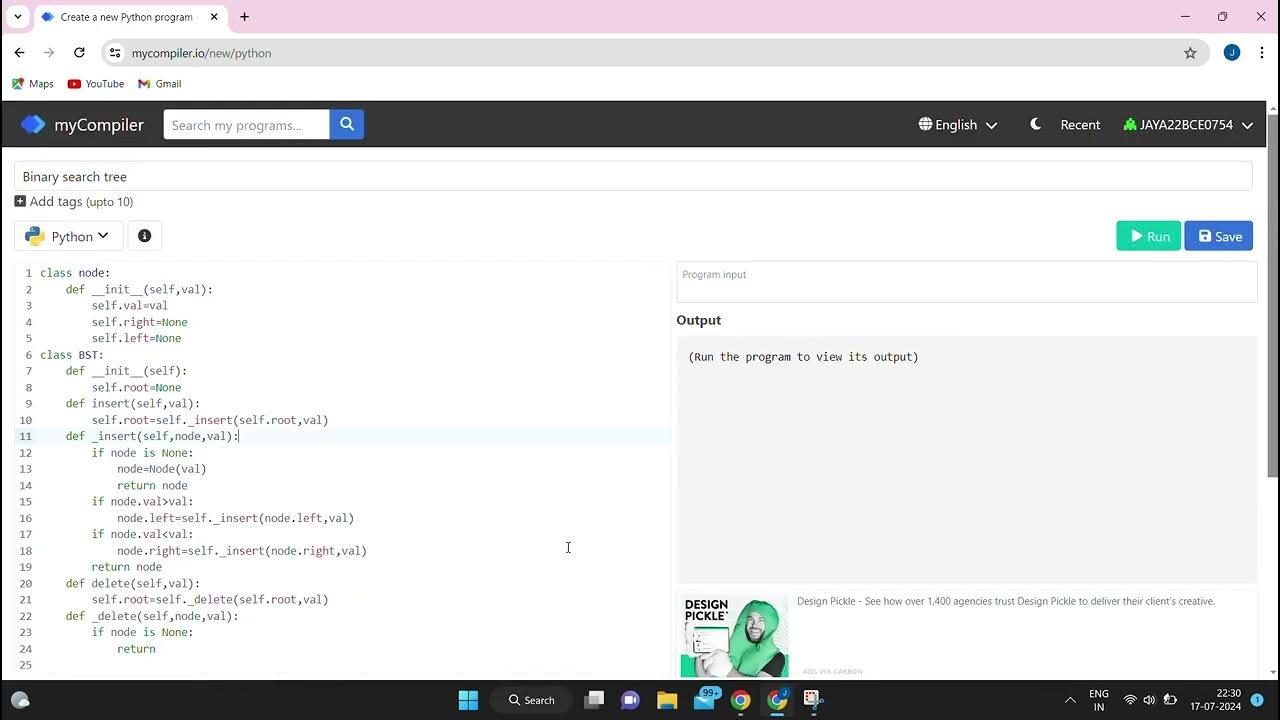 Implementation of Binarysearchtree in python #Codelink in comments #BST ...