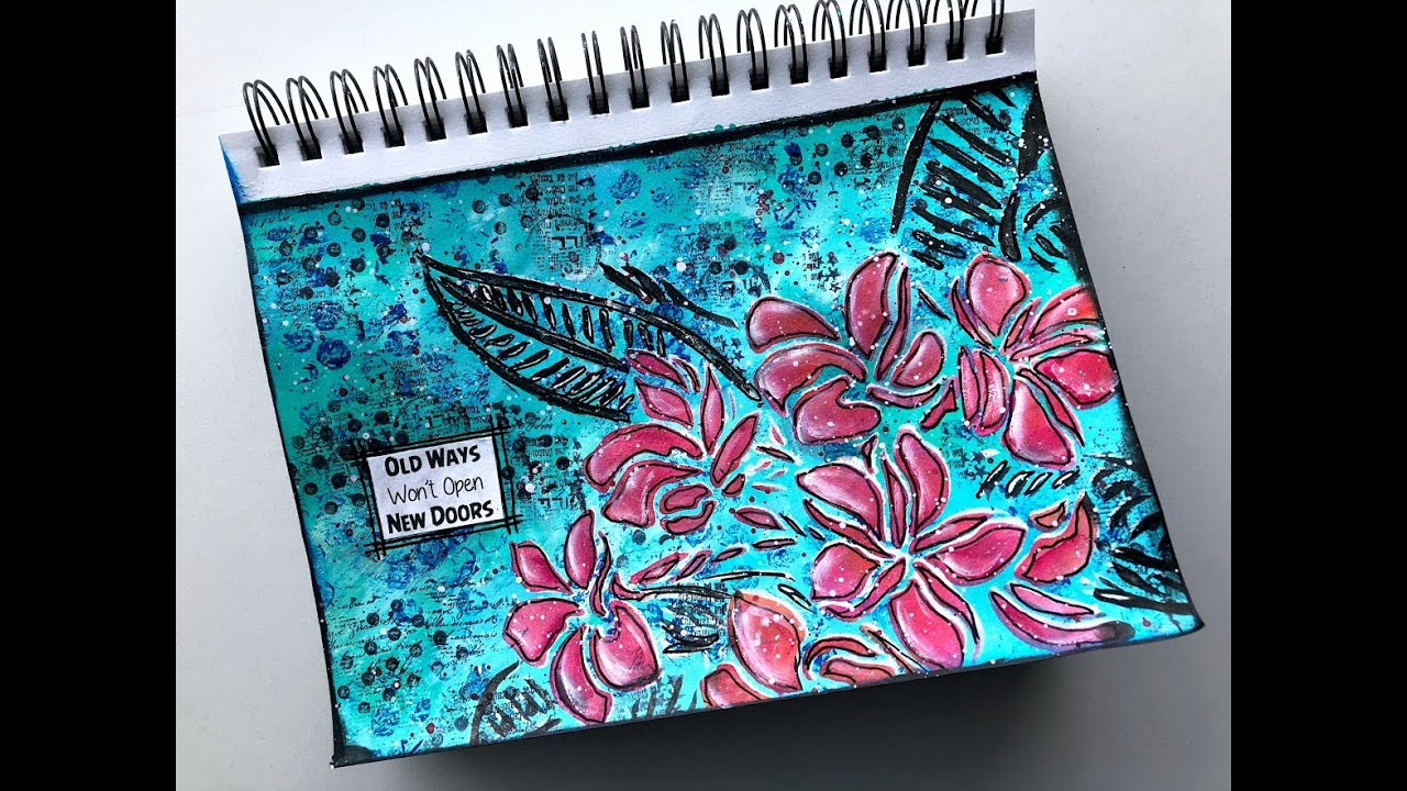 Mixed Media Art Journal TutorialUsing Stencil Overlay Technique to