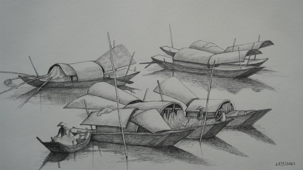 Vẽ tranh đề tài thuyền trên sông  Cách vẽ tranh chủ đề thuyền trên sông   YouTube