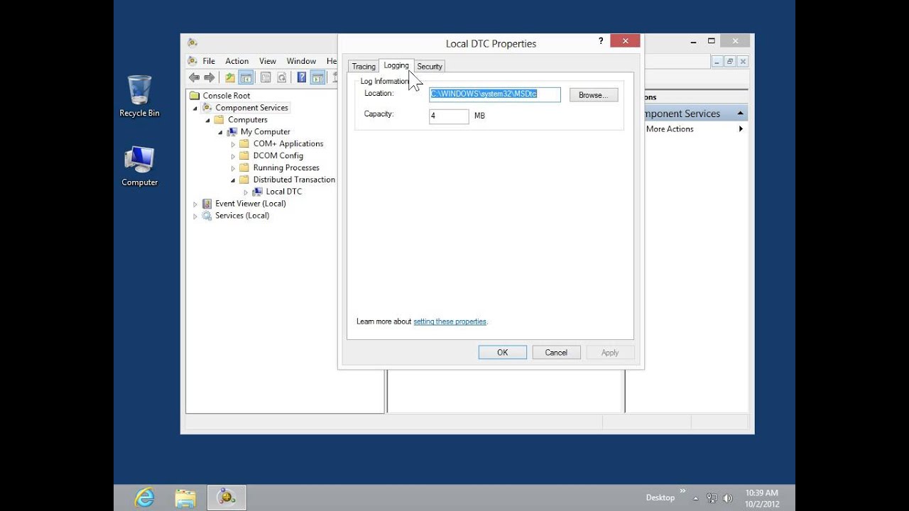Windows 8.0 Professional - Configure DTC Logging - YouTube