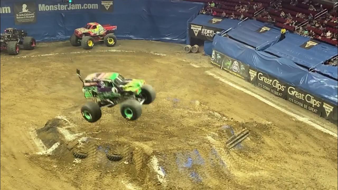 Monster Jam in Des Moines, Iowa Megalodon and Grave Digger freestyle