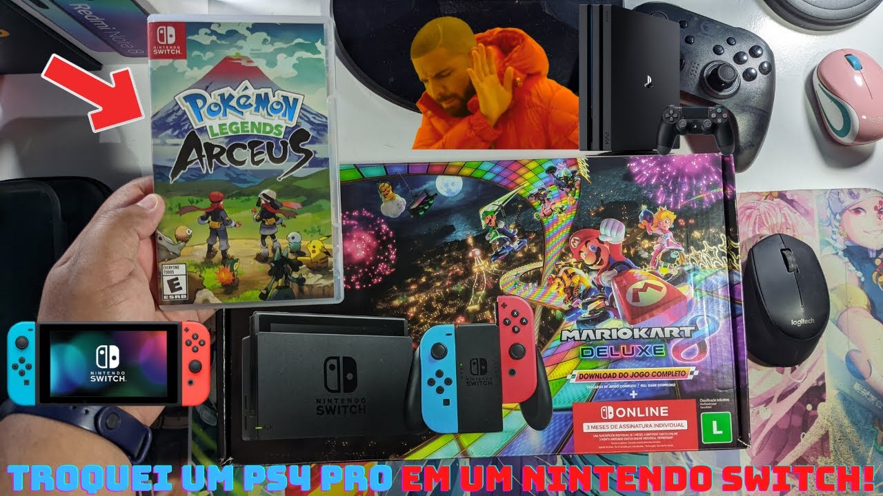 Nintendo Switch PS4 Pro TROQUEI UM PS4 PRO POR UM NINTENDO SWITCH EDIÇAO MARIO KART 8 FOI