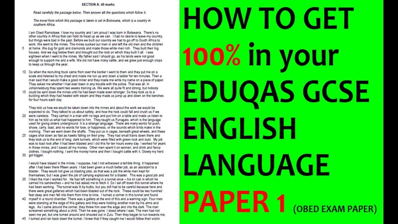 Eduqas Gcse English Language All Questions Paper 1 Video Obed Youtube