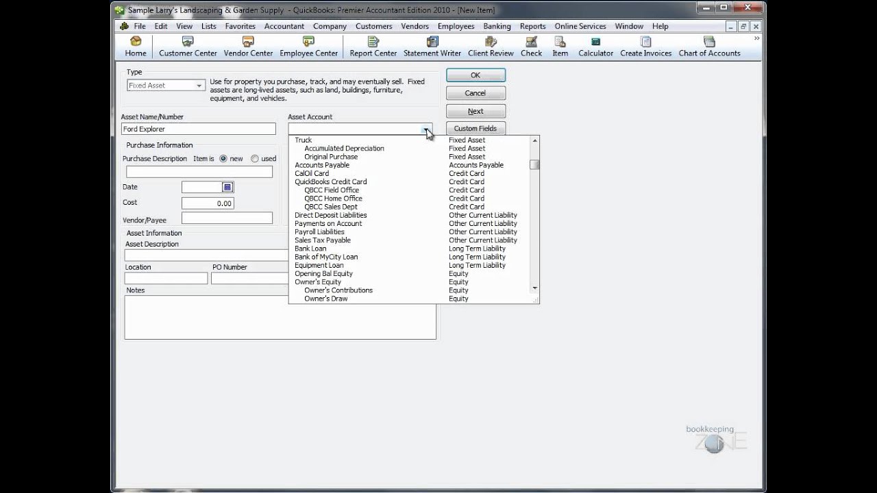 QuickBooks Training Videos Fixed Asset List YouTube