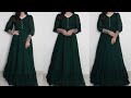 New designer party wear gown cutting and stitchinglong umbrella gown with designer puff sleeves