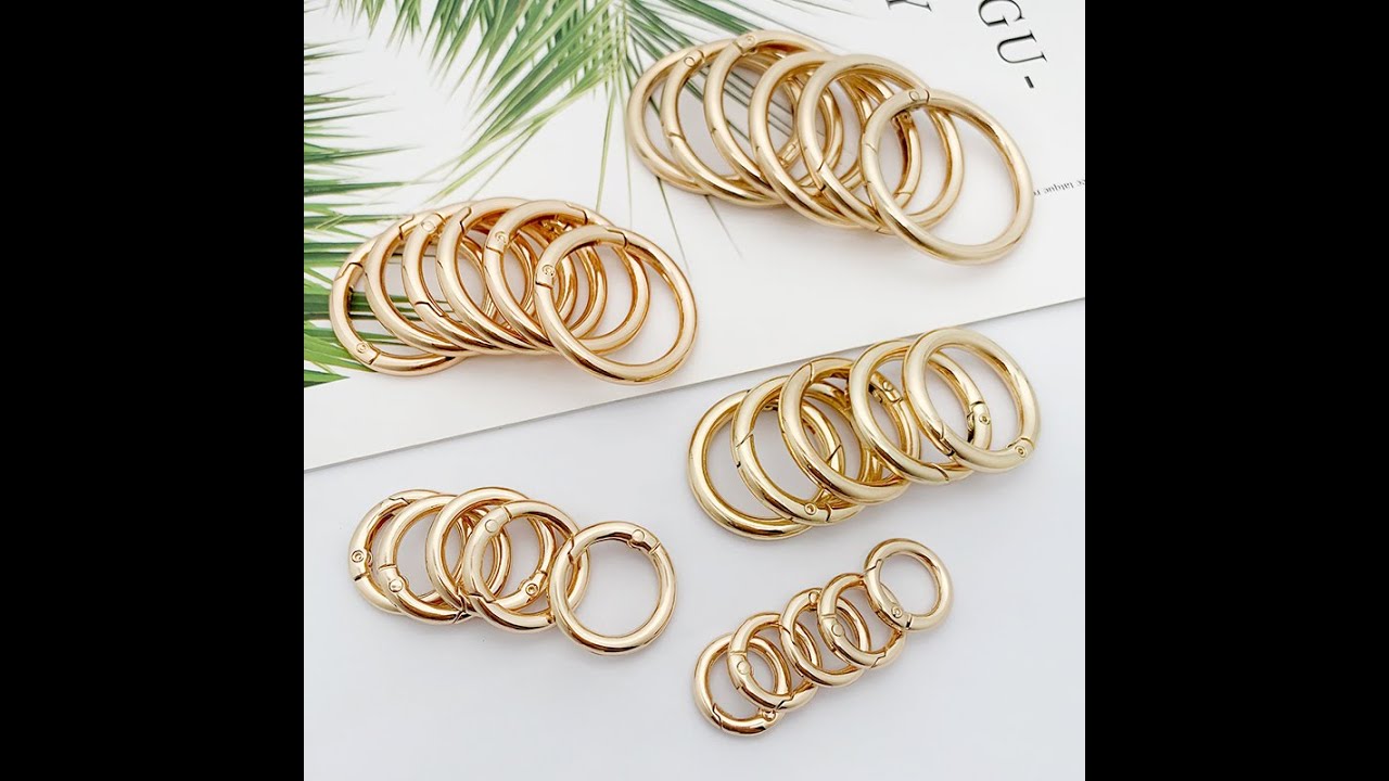 gold metal spring o rings round carabiner snap clip trigger spring keyring buckle for purse handbag