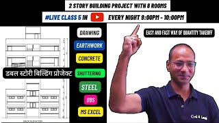 5 || 2 Story Building with 8 Rooms || Estimation & Costing || Perfect Institute for Civil Engineers