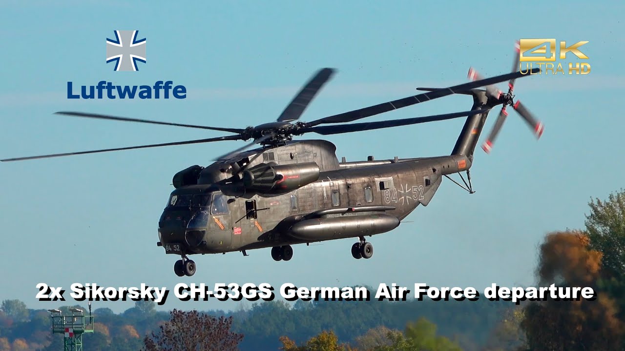 2x Sikorsky CH-53 from the German Air Force 84+64 84+52 departure at Rostock Laage Airport ETNL
