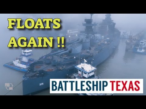 USS Texas Battleship Texas Refloating in Drydock (Drone Footage)