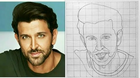 Hrithik Roshan drawing outline grid method used | how to draw Hrithik Roshan step by step | Part - 1