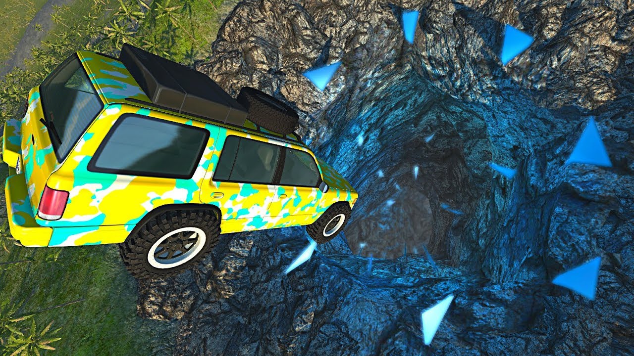 BeamNG.drive - Car Falls into Deep Deadly Spike Höle