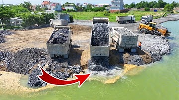 Wow!!BIG Landslide Sinking! Again Today Get Repair By Trucks & Wheel Loader trying to push Stone