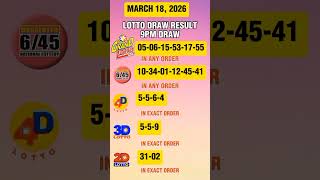 PCSO LOTTO DRAW RESULT 9PM | MARCH 18, 2026
