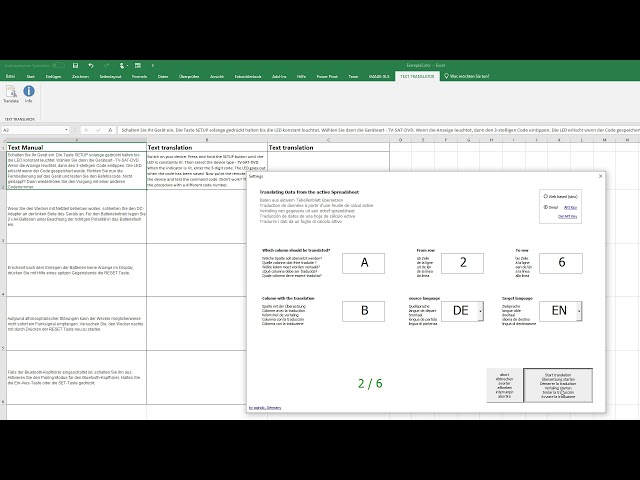 Excel translation tool - mass text translation with DeepL