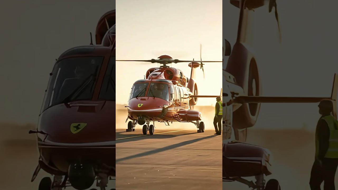 The massive red rotorcraft powers 