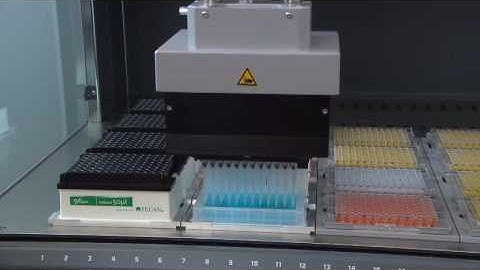 An MCA 96 is pipetting in 96 well format from trough to plate.