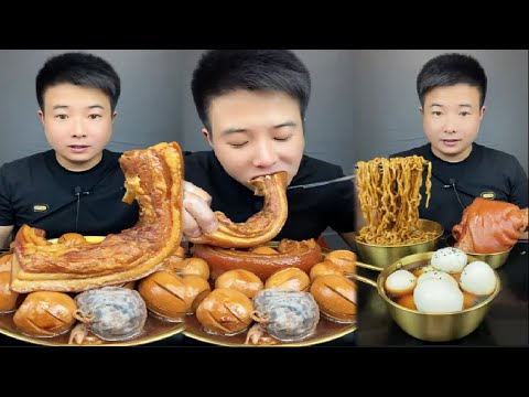 Mukbang asmr | Eating Chinese food Braised pork belly sauce, egg, Flower intestines, noodles