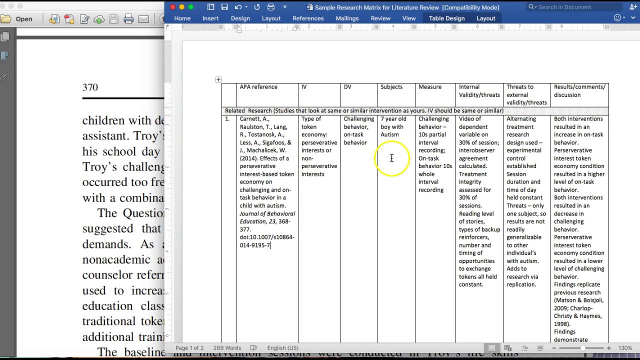 example of research matrix