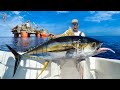Monster yellowfin tuna under massive oil rig catch clean  cook nlbn lure tuna fishing