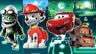 Crazy frog 🆚 Paw patrol 🆚 Lighting mcqueen 🆚 Angry Mater |  Who is best?🎯 in Tiles Hop EDM Rush🎶