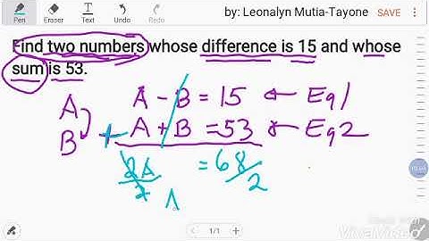 Find two numbers whose difference is 15 and whose sum is 53