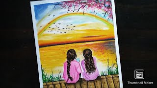 Best friends drawing/Soft Pastel Painting Tutorial for beginners-step by step Friendship day drawing