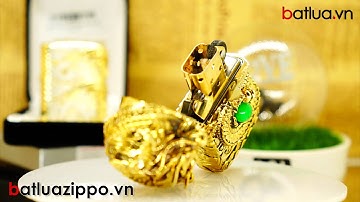 Bật lửa Zippo chính hãng đúc nguyên khối rồng vàng cuốn quanh ngọc bích - Mã SP: BL09153