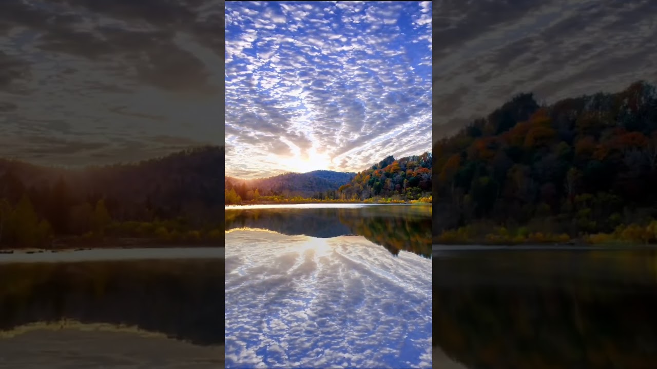 The beautiful blue sky, white clouds, mountains and waters make my mood as fresh as nature.