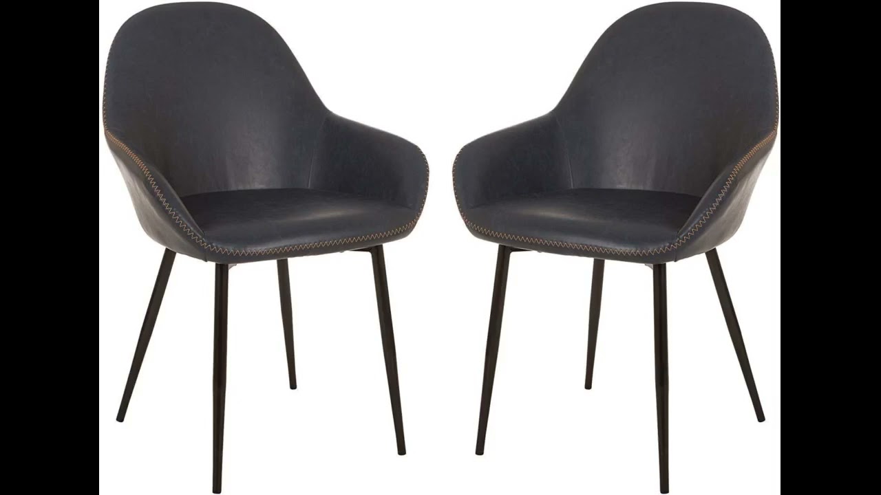 Glitzhome Mid Century Dining Chairs Set of 2 with Arm Leatherette Seat Metal Leg Living Room Bedroom