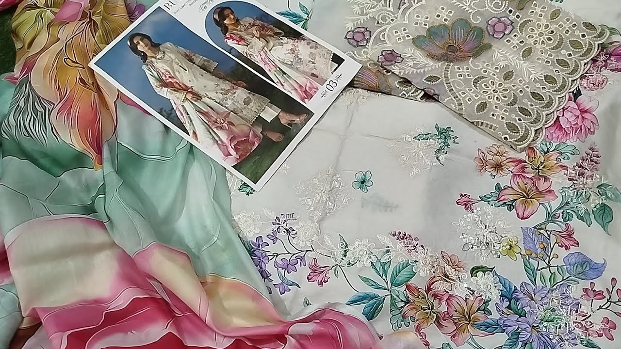 BEAUTIFUL EID COLLECTION💕BY RIAZ ARTS🌼 PRINT LAWN EMBROIDERED SHIRT WD PATCHES😍VOIL LAWN DUPATA🛍️🛍️🥳