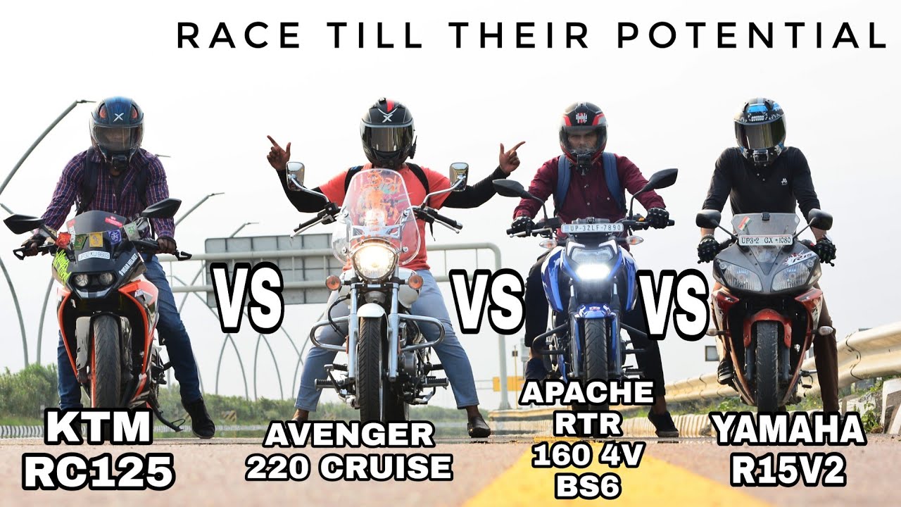 Avenger 220 Cruise Vs Ktm RC125 Vs Apache RTR 160 4V BS6 Vs Yamaha R15V2 | Race Till Their Potential