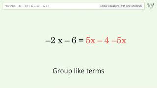 Solve 3x-12+6=5x-5+1: Linear Equation Video Solution | Tiger Algebra