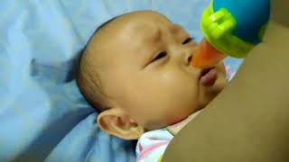 bayi jojo belajar maem buah pepaya/jojo's baby learns to eat papaya fruit
