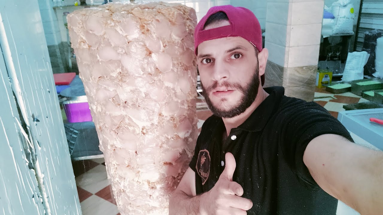 تعليم شك سيخ شاورما تعليم سن السكينة تجهيز سيخ شاورما وزن 80 كيلو