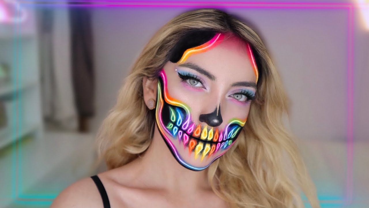 Neon Rainbow Skull Makeup Tutorial 🌈 - YouTube
