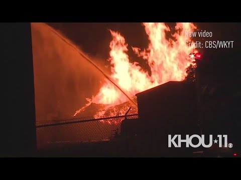 Raw: Jim Beam warehouse with thousands of barrels of bourbon catches fire