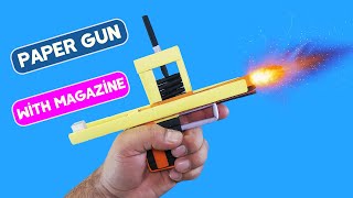 Origami Paper Gun with Magazine. Paper Pistol Gun with Upper Side Magazine That Shoots Paper Bullets