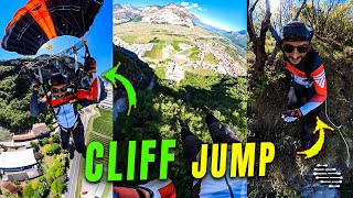 Guy Pulls a Cliff Jump and a Canopy Flyby
