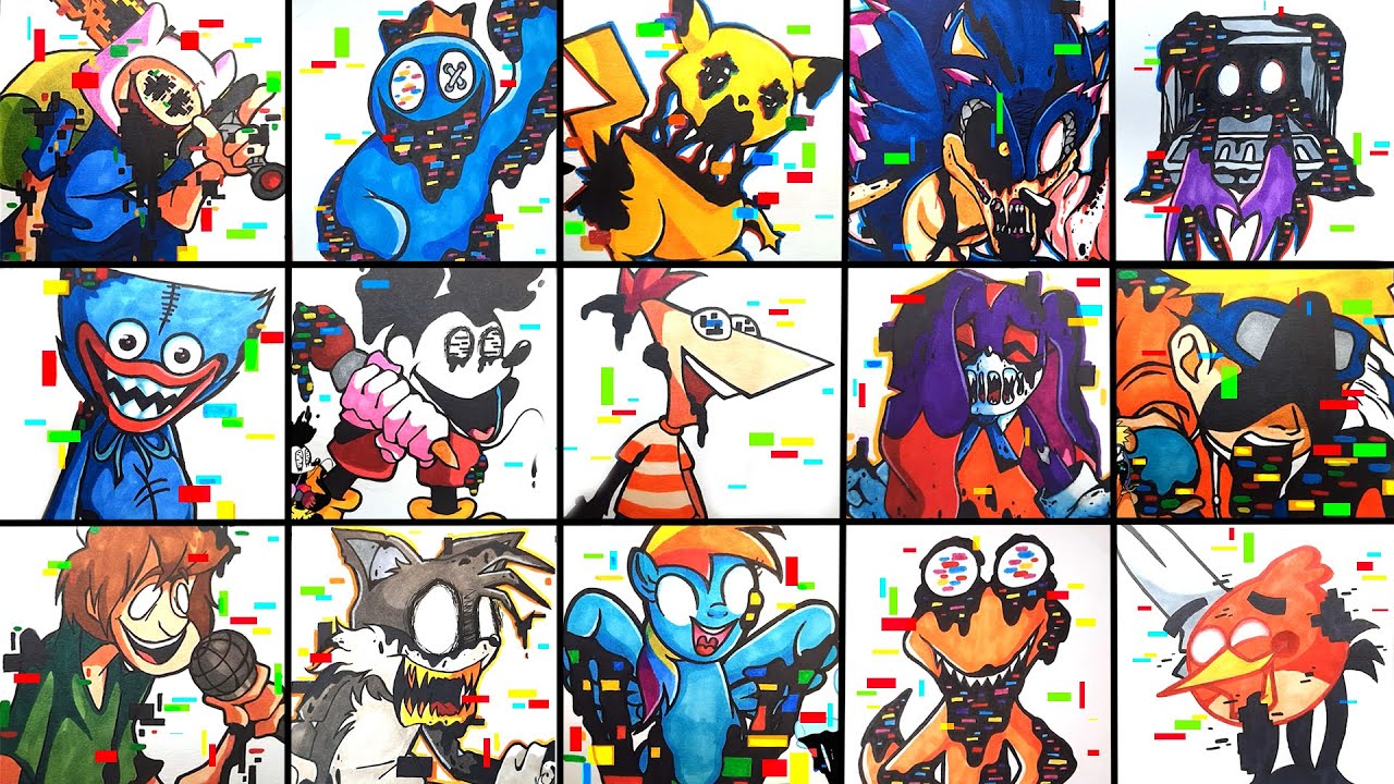 Drawing FNF - BEST Pibby Corrupted Mods Collection #2 / All Pibby Mods /  Rainbow Friends 