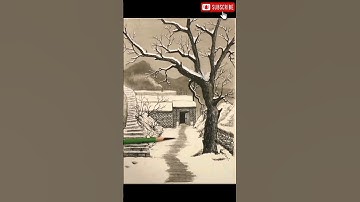 how to draw scenery of winter season house | #scenerydrawing #snowhouse #winterdrawing #shorts