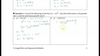 7.2 Logarithms and Exponential Models: Example 2