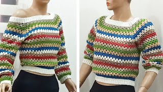 Kolay Tığ İşi Kazak/How To Crochet Granny  Sweater #diy