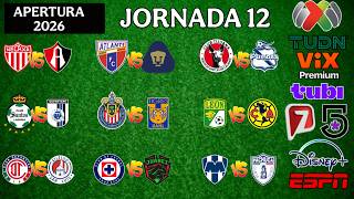 FECHAS,HORARIOS Y CANALES PARA LA JORNADA 12  DE LA LIGA MX APERTURA 2026