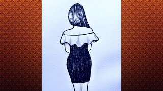 Cómo dibujar una chica con un vestido/ Dibujo a lápiz paso a paso para principiantes - Tutoriales