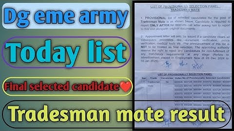 Dg eme Tradesman mate result today | 505 Army base workshop delhi cantt | Tradesman mate result 2025