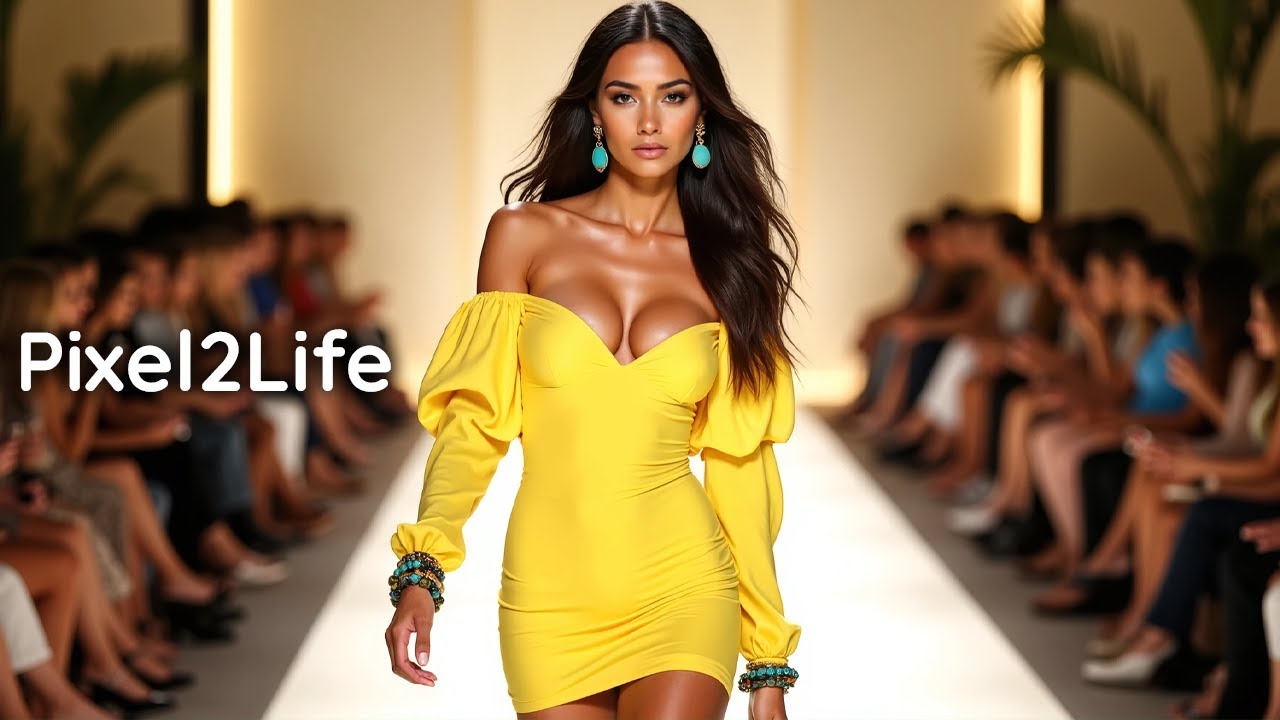 Striking Lemon Yellow Mini Dress AI Fashion Show