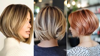 Balayage Short Hair Color Ideas For 2024 Platinum Blonde Lob With Soft Curls French Bob Haircut 2024