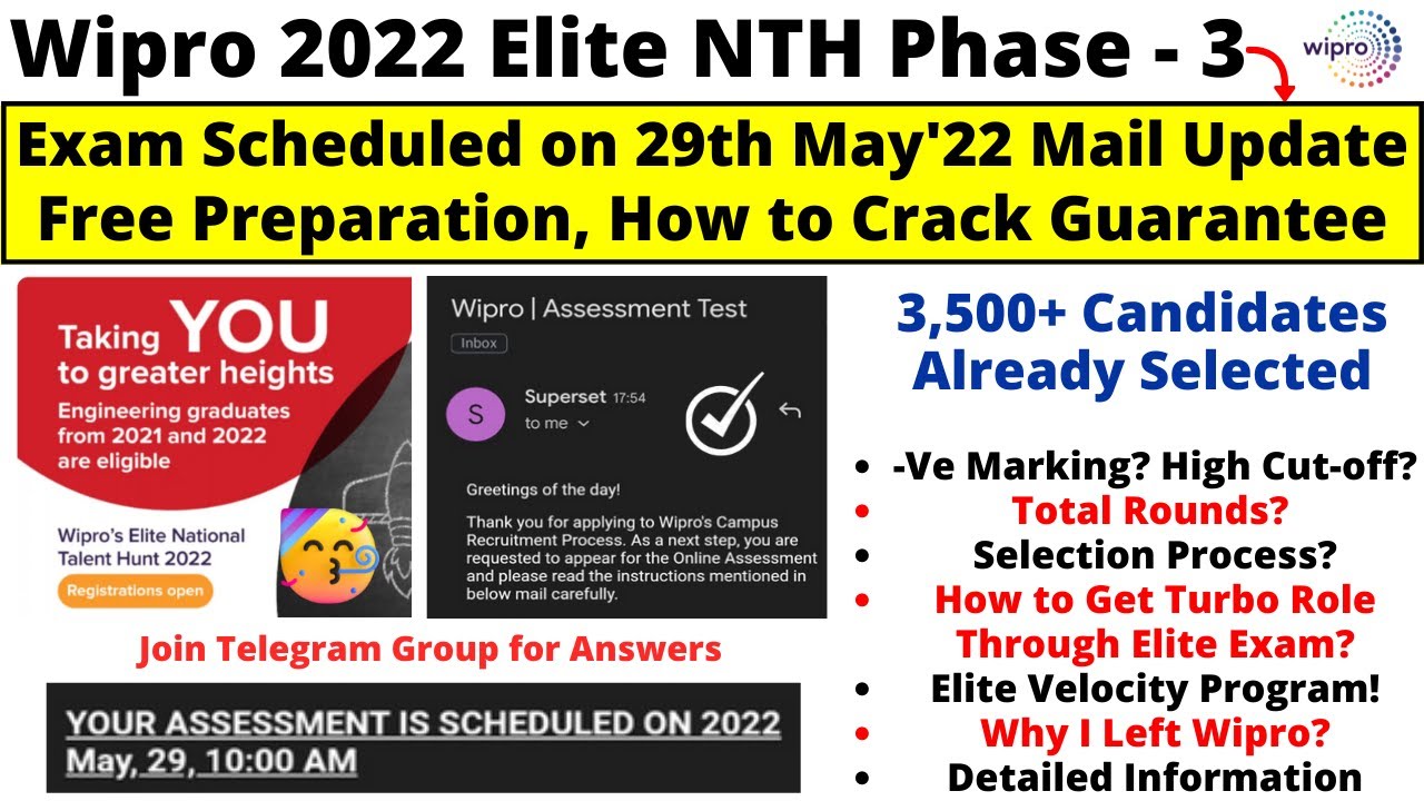 Wipro 2022 Elite NTH Phase - 3 Exam Date Out Now | Cut-off? -Ve Marking? Free Preparation Resources