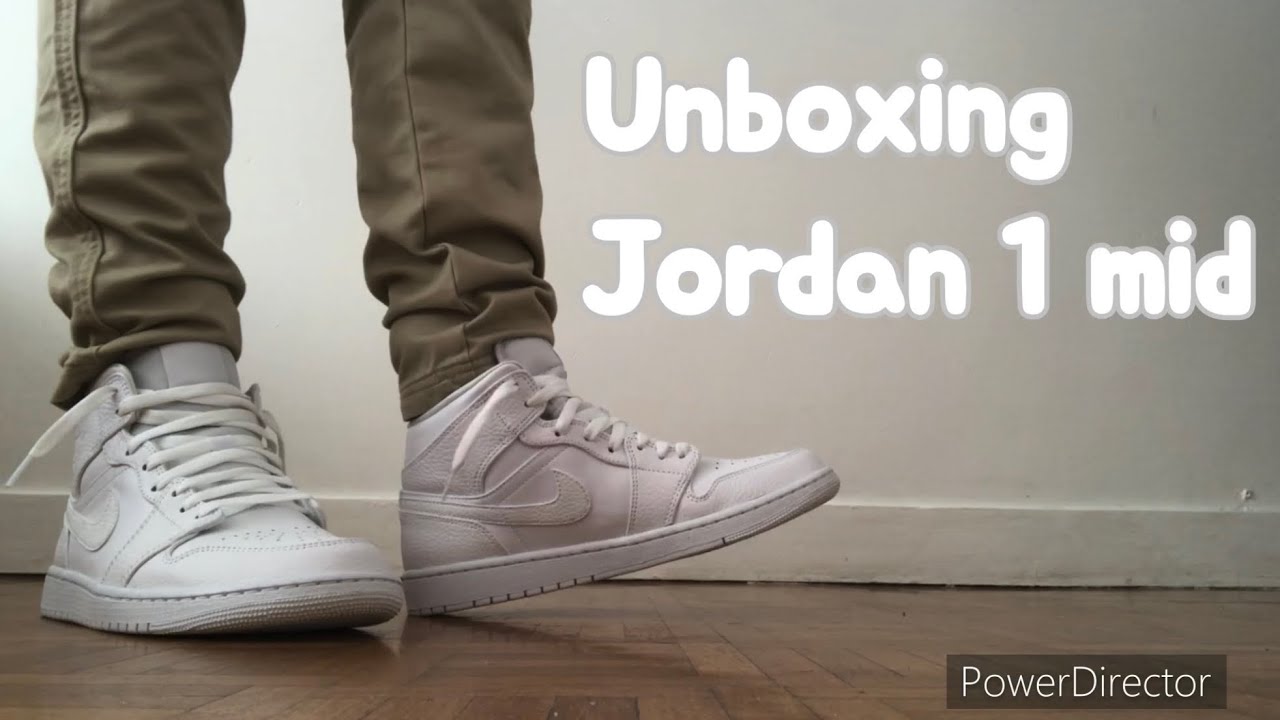 jordan 1 mid triple white on feet